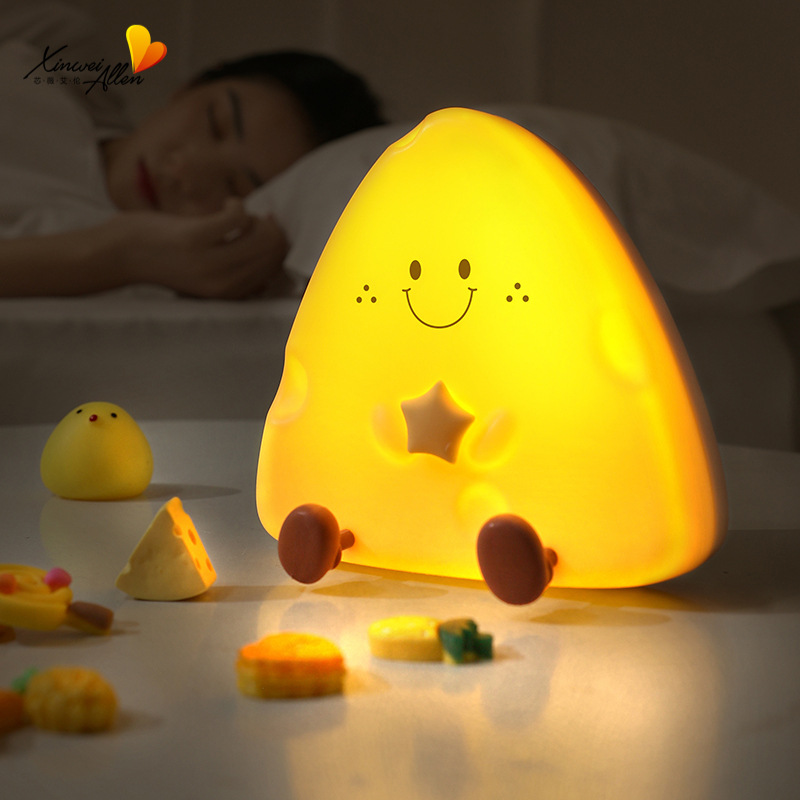 Creative Personality Cheese Night Light USB Charging Children's Automatic Timing Geometric Stereo Cartoon Decorative Lights Small Night Lamp