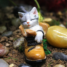 Sleeping Cat Figurines Kitten Miniature Flowerpot Scene跨境
