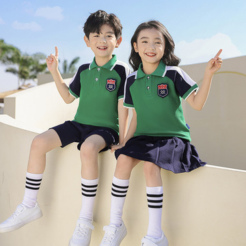 夏季班服小学生校服英伦学院风儿童短袖套装两件套幼儿园园服夏装
