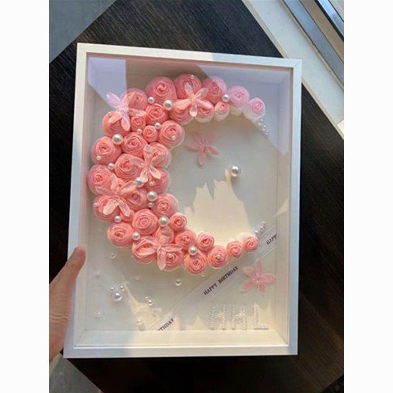 纸巾玫瑰花折纸花相框diy手工制作中空相框送闺蜜情侣情人节礼物