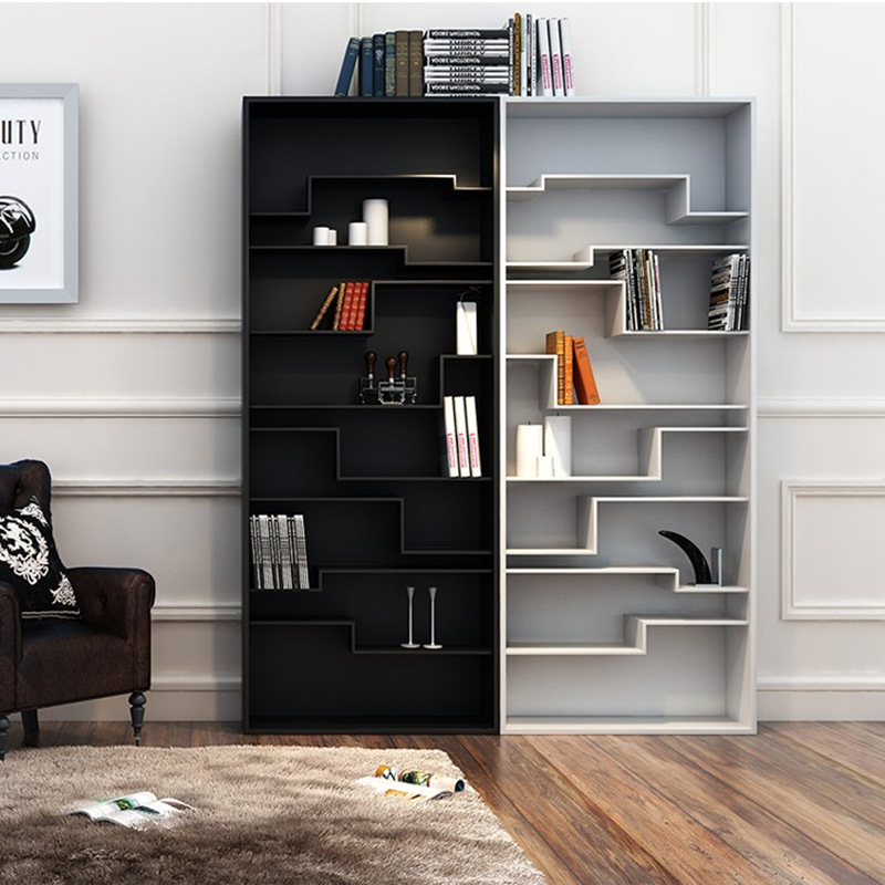 黑白钢琴烤漆书柜现代简约书架创意个性置物架落地书橱烤漆展示柜