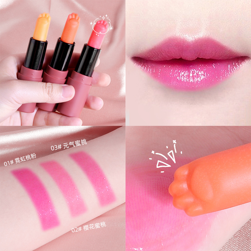猫爪变色口红唇膏保湿补水滋润可爱粉红少女学生口红持妆不易脱色