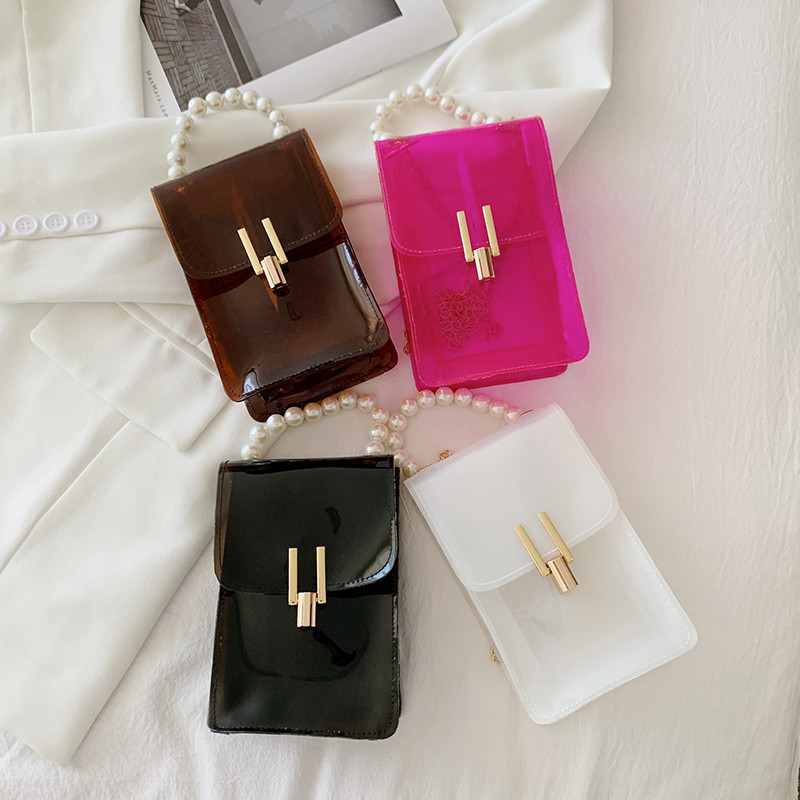 2021 Summer New Chain Crossbody Single Shoulder Mobile Phone Coin Purse Candy Color Women's Transparent PVC Jelly Pouch