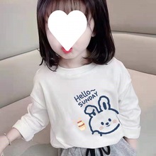 棉儿童白色长袖t恤2023春秋新款女童打底衫宝宝中小童洋气上衣