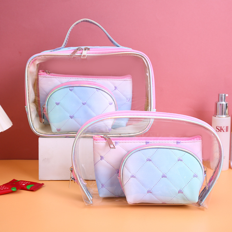 Simple Transparent Cosmetic Bag Translucent PVC Wash Bag Multifunctional Pu Bath Swimming Storage Bag Mother and Child Makeup