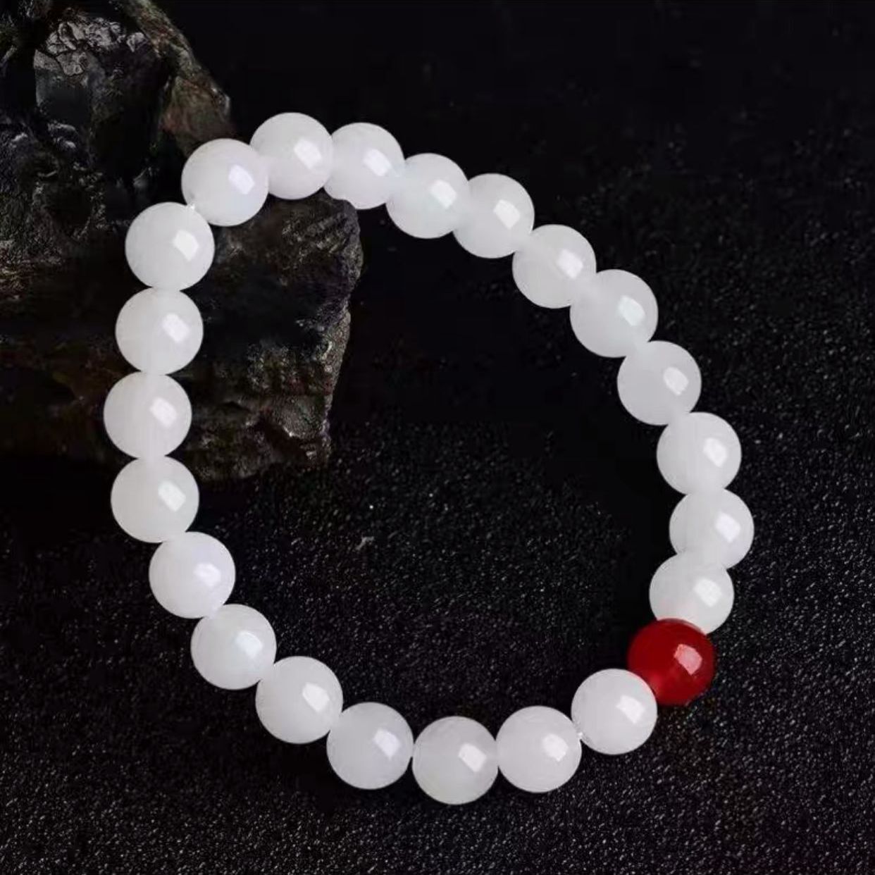 批发10mm新疆羊脂白金丝玉手串 金丝玉玉石手链 直播货源促销礼品