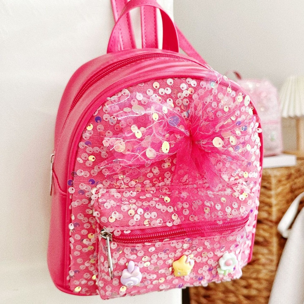 Factory Direct Spot New Children's Sequined Backpack Korean Style Big Bow Backpack Cute Cartoon Schoolbag
