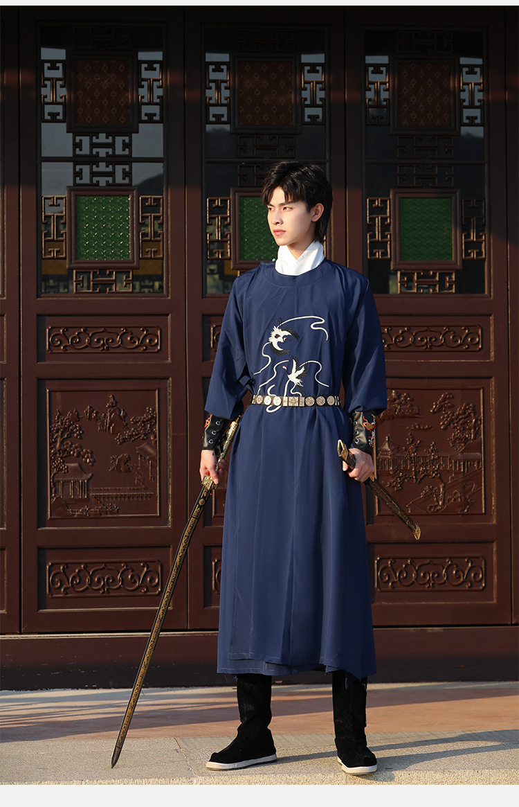 原创汉服男宋制圆领袍刺绣花古风侠客帅气公子中国风舞台表演团服