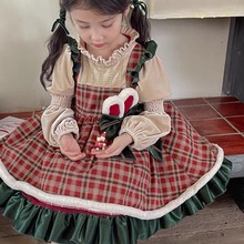 韩版冬季装新款女童洛丽塔公主裙2023甜美圣诞节裙子蝴蝶机礼服裙