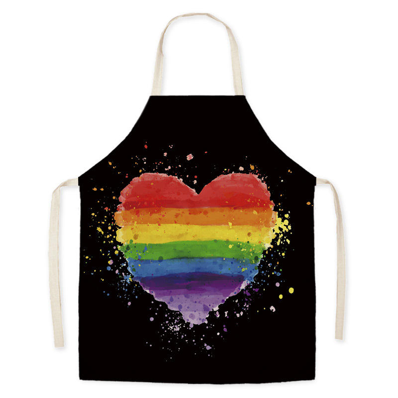 5成交99个卡通爱心亚麻工作围裙元素印花心形图案成人亲子无袖围腰
