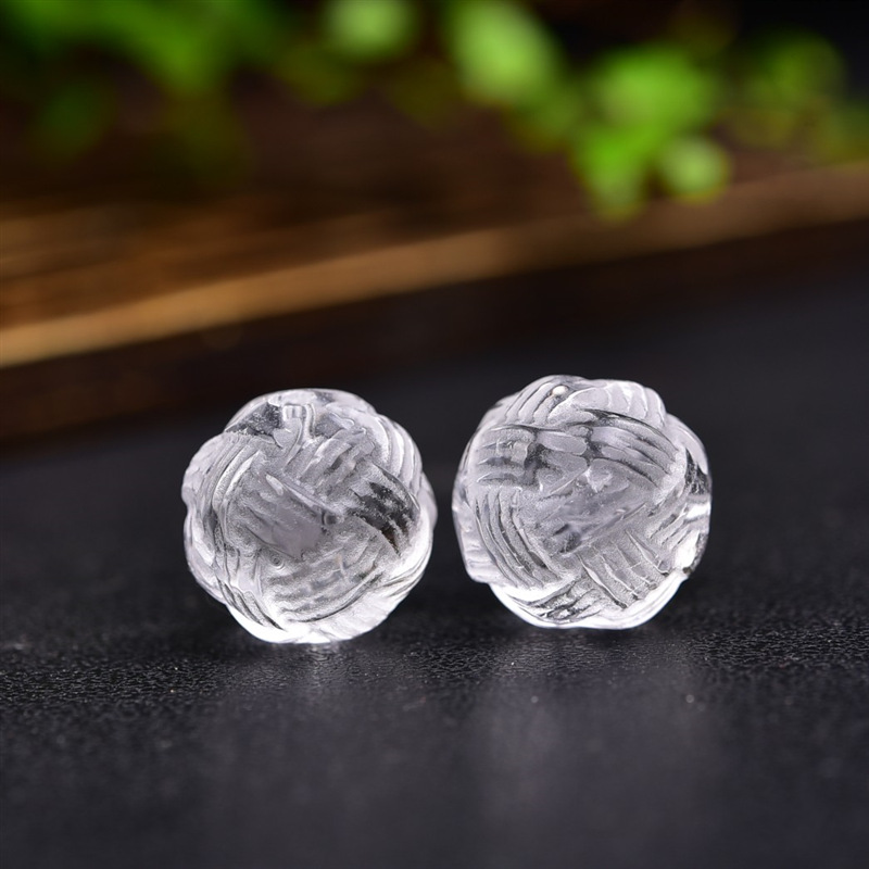 天然白水晶毛线球珠手链diy手工散珠子雕刻配件真品情侣手串饰品