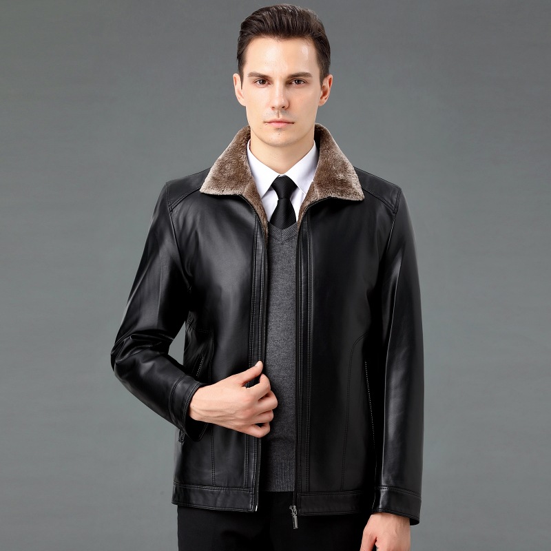 冬季海宁皮夹克皮毛一体男士貂皮外套真皮皮衣商务休闲夹克厚