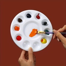 批发水粉调色盘圆形10孔调色碟颜料调色盘美术绘画白色塑料调色盘