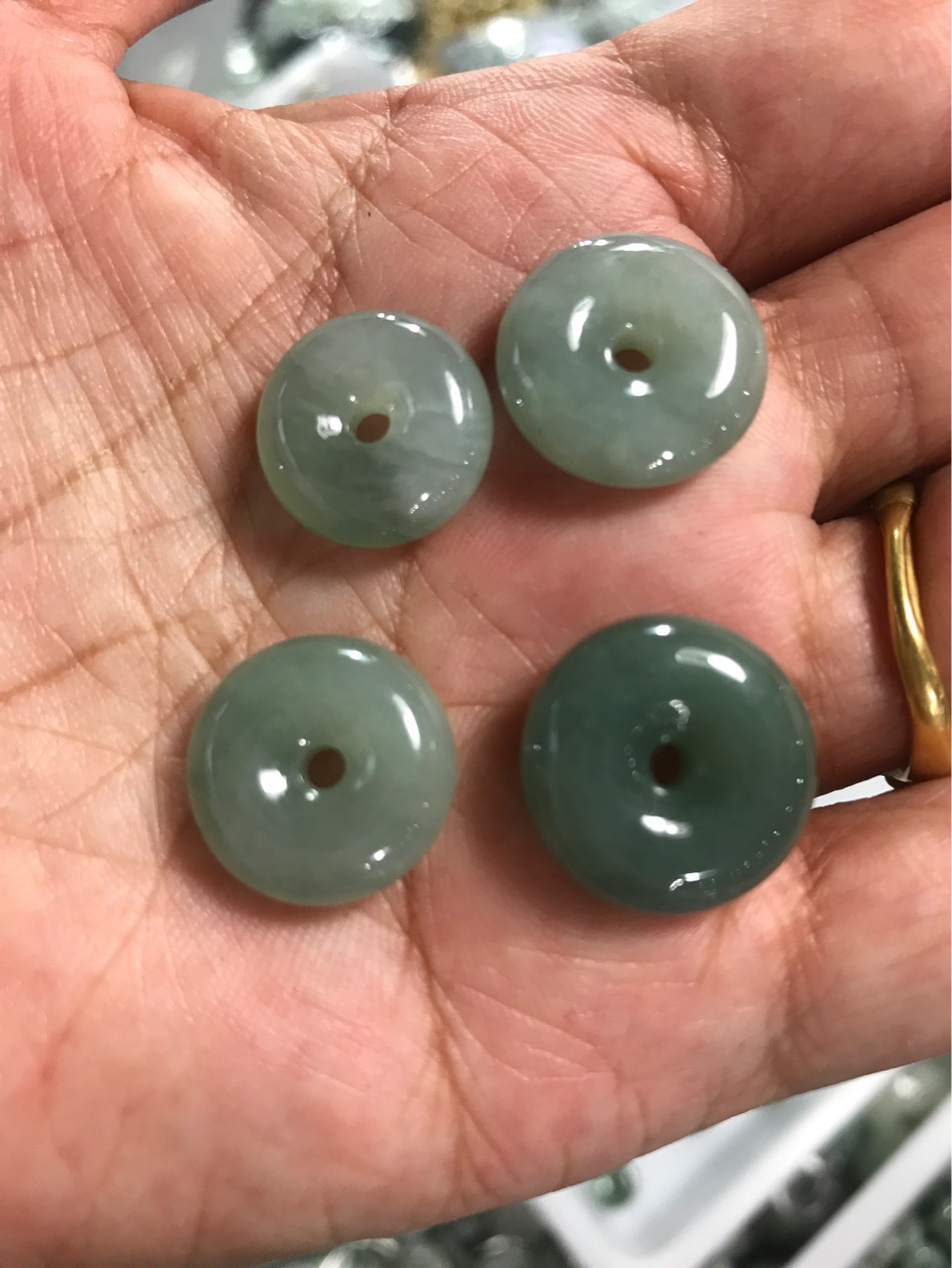 正品天然缅甸翡翠a货油青绿白飘花平安扣 diy手链项链玉石15-17mm