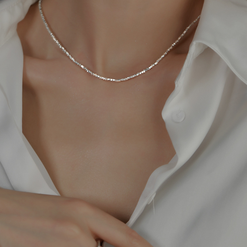 S999 Pure Silver Broken Silver Necklace for Women Korean Style Clavicle Chain Light Luxury Minority Design Best-Seller on Douyin Wholesale