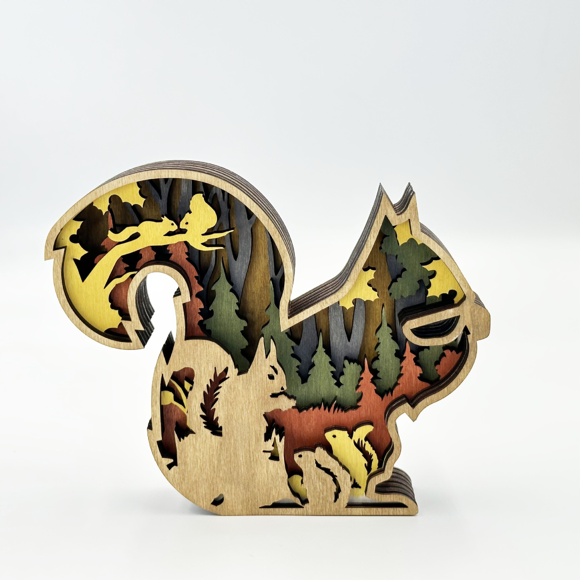 23新款圣诞节木制3d松鼠工艺品 创意设计家居办公装饰木雕摆件