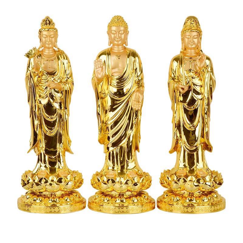 源头工厂佛教用品 西方三圣佛像 树脂电镀金身寺院居家礼佛供奉摆