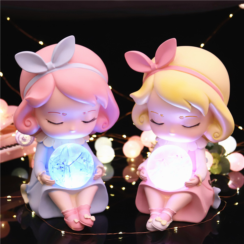 新款少女心如梦之歌梦幻水晶球带灯摆件女生卧室桌面树脂装饰摆件