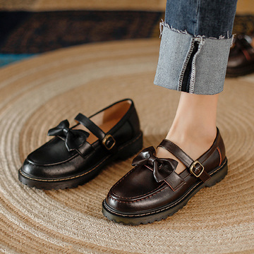 日系jk制服小皮鞋女学院风复古蝴蝶结玛丽珍鞋软底圆头搭扣单鞋