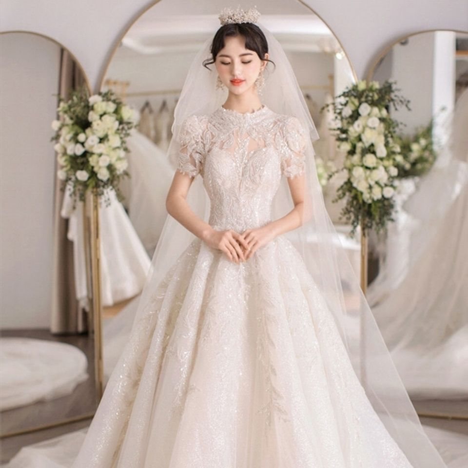 主纱婚纱2021新款气质新娘夏季礼服拖尾复古小个子宫廷风高级齐地