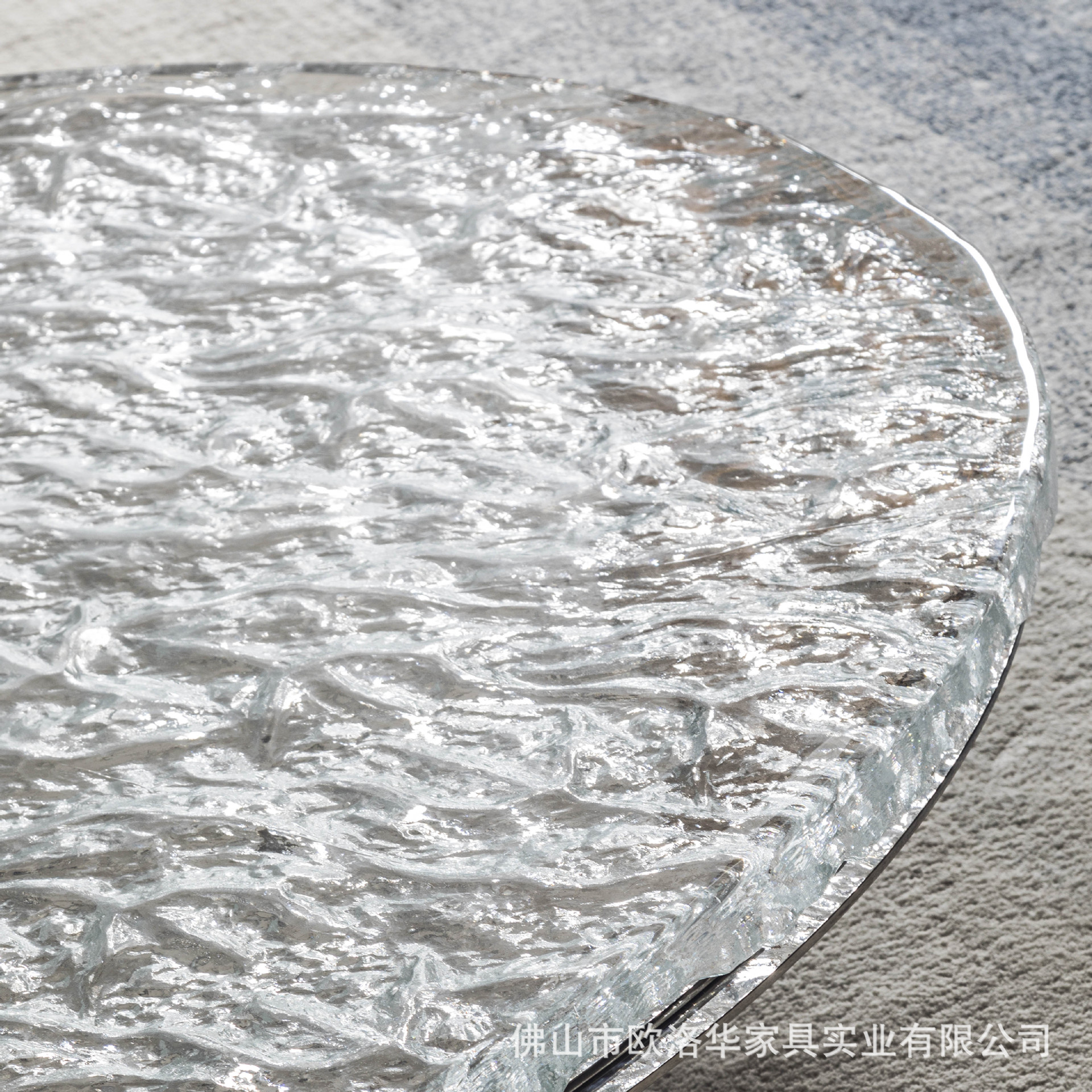 轻奢意式水波纹水晶玻璃波浪纹钢化台面圆茶几组合客厅茶几