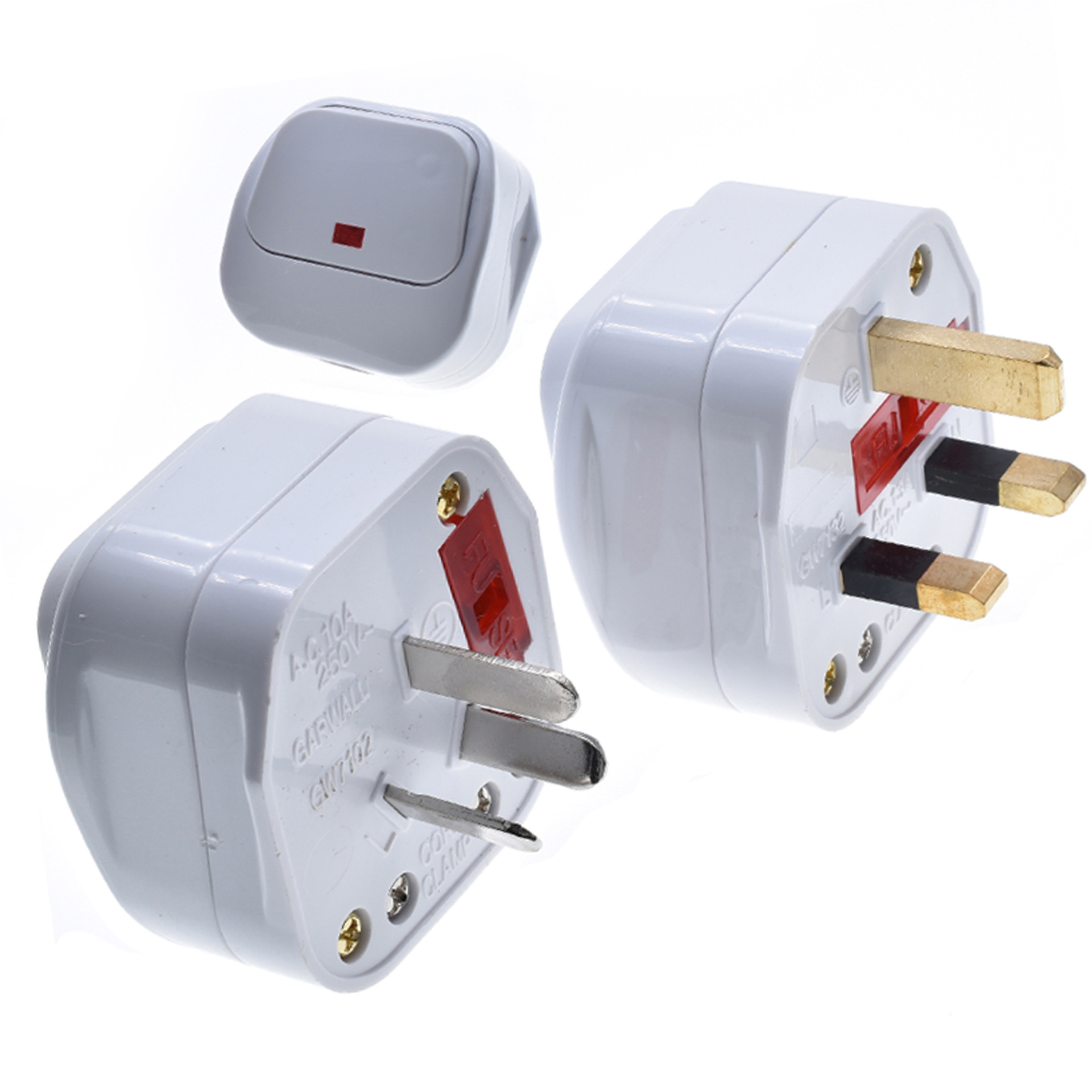 白色英规/国标插头带开关 带指示灯带保险丝gw7102组装式可接线头