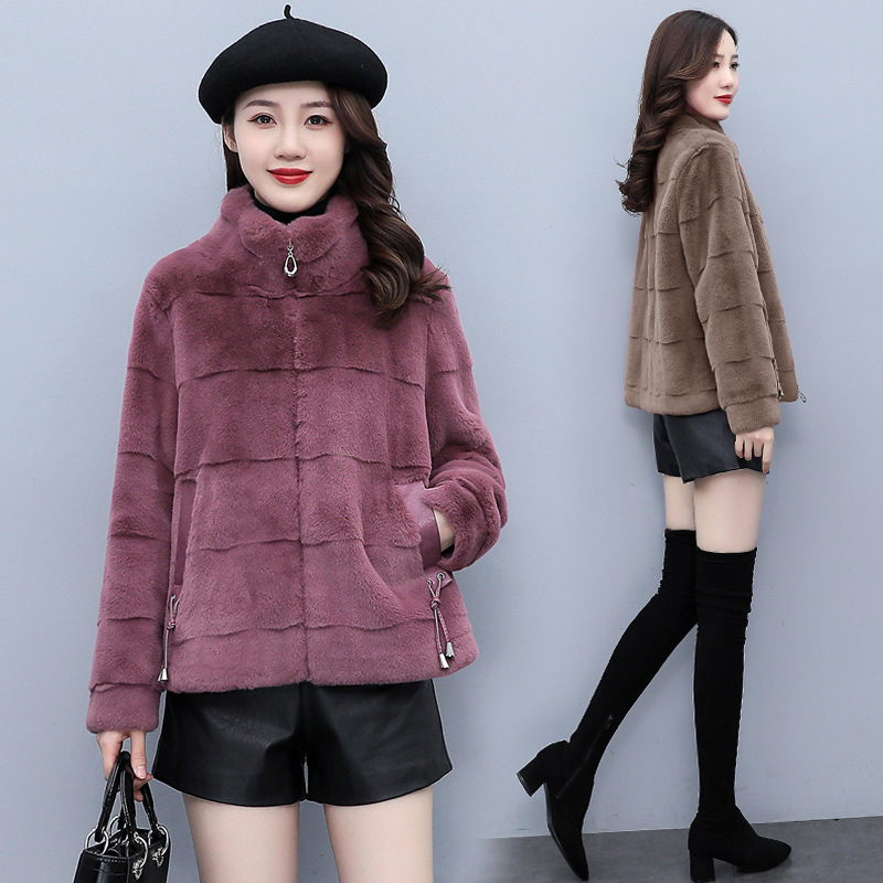时尚短款皮草外套女小个子仿水貂皮毛一体冬季拉链年轻款气质名媛