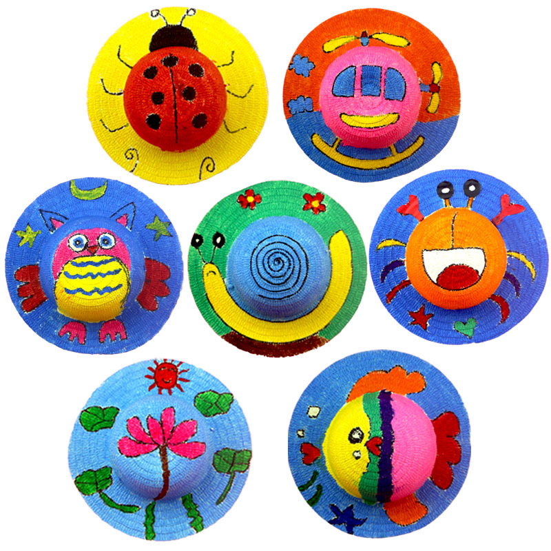 Children's Straw Hat DIY Painted Graffiti Hat Hand Painted Blank Hat Painting Kindergarten Art Stall Stall Stall