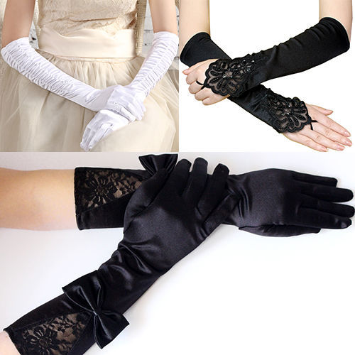 新娘婚纱手套礼服缎面长款过肘色丁弹力手套舞会表演演出手套