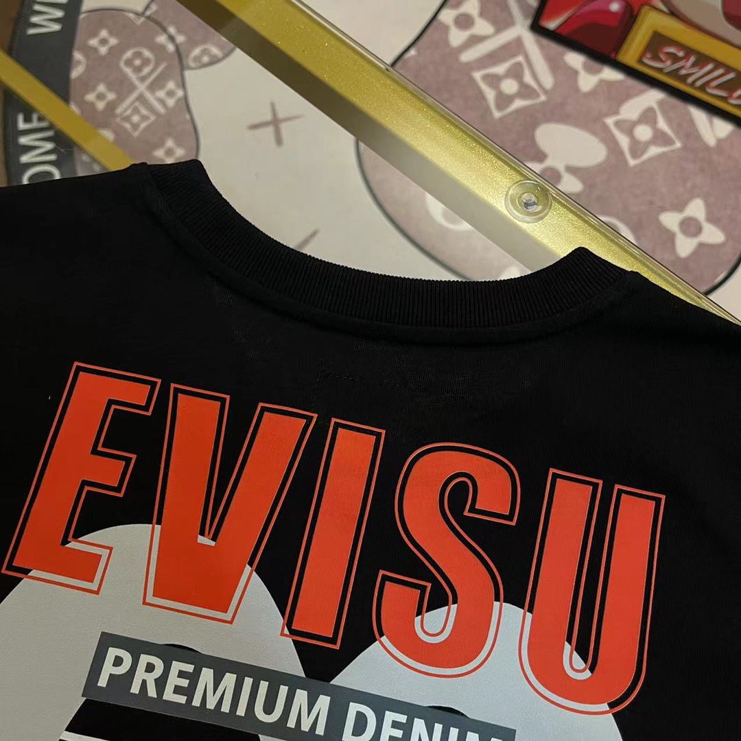 潮牌evisu福神大m印花纯棉宽松短袖男女圆领字母刺绣t恤跨境代发