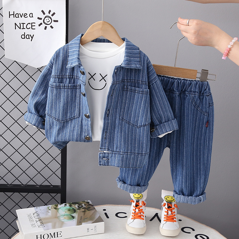 童装儿童秋装套装男童牛仔三件套2024新款宝宝洋气婴儿春秋季衣服