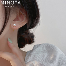 s925纯银淡水珍珠耳钉女时尚ins风小众设计弧形耳钩甜美气质耳环