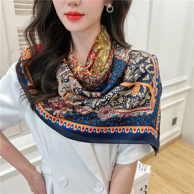 Sunscreen Large Kerchief Women's Spring 2023 New Silk-like Satin Printed Silk Scarf Shawl Wholesale Gift