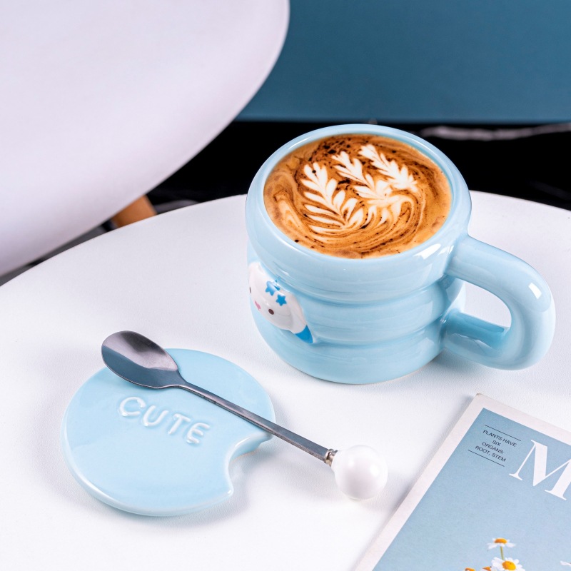 Good-looking Cute Pet Circle Cup Cartoon Milk Cup Household Ceramic Water Cup Coffee Cup Wholesale with Cover Spoon