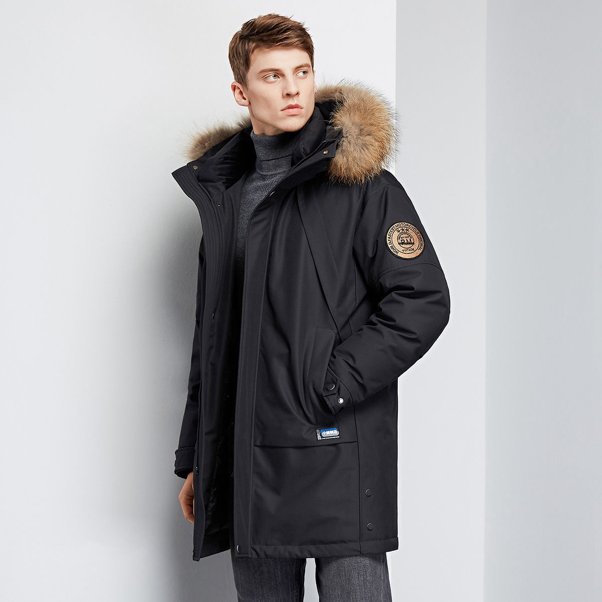 High-End down Jacket Men's Mid-Length Winter New Thickened Parka with Hat Big Fur Collar Winter Coat