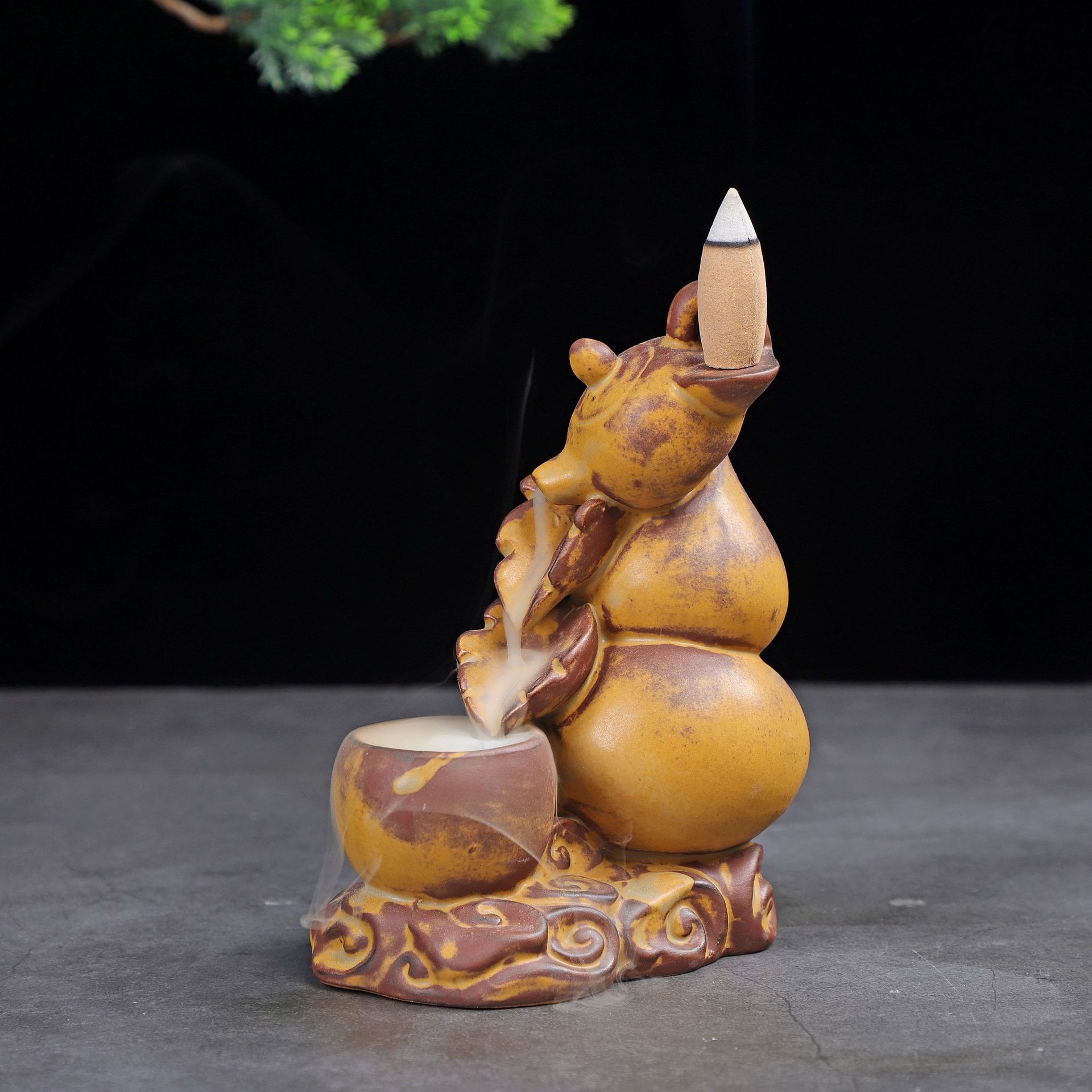 倒流香炉陶瓷创意葫芦摆件左右逢源檀香炉家用室内塔香炉