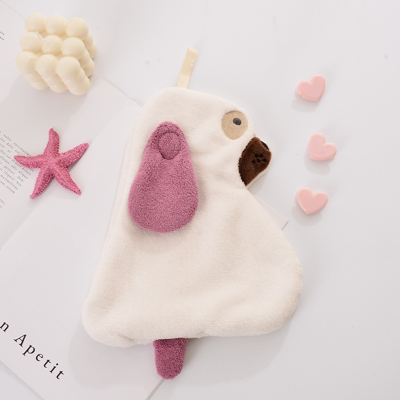 Big Ear Dog Hanging Hand Towel Coral Fleece Wiping Towel Absorbent Not Easy to Lint Cute Cartoon Kitchen Children's Small Fur