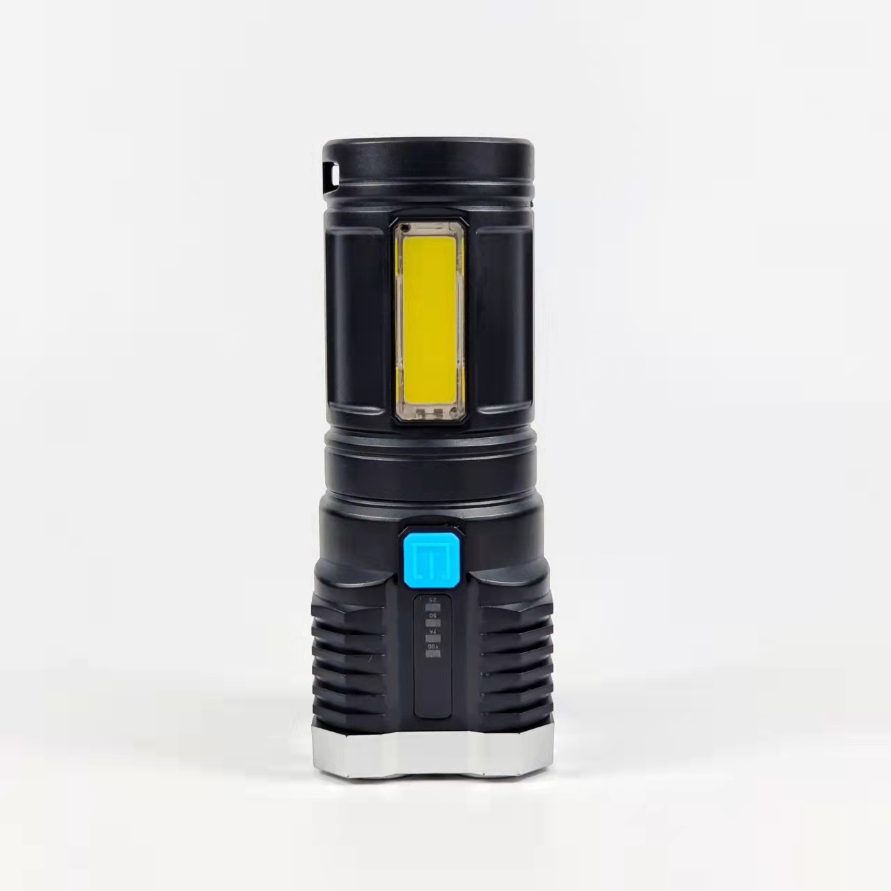 Cross-Border 4 Lights Led Power Torch Power Display USB Charging Household Portable Cob Sidelight Flashlight Wholesale