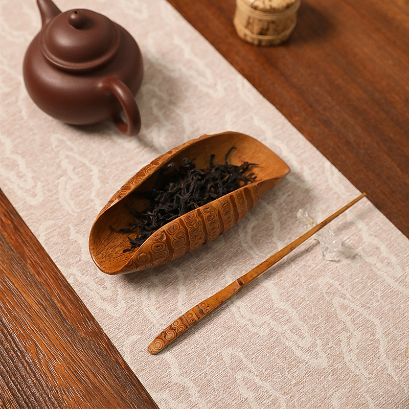 竹根茶则 茶针茶拨 纯手工 竹茶荷 大漆复古风中式套装 满钉 茶铲