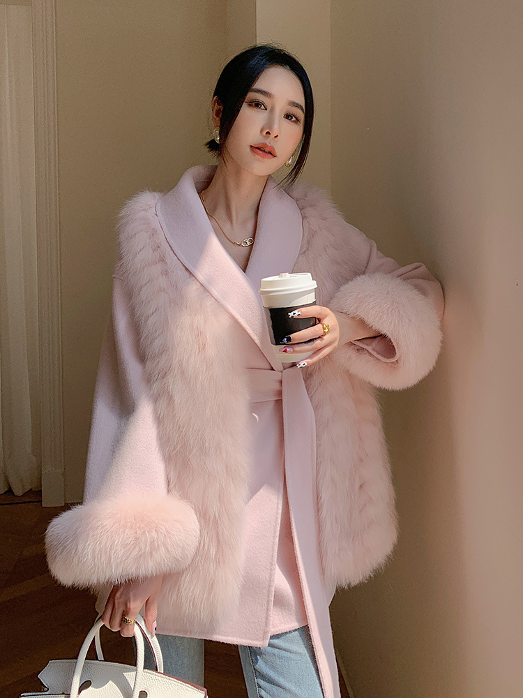 一衣四穿两件套 车条狐狸毛皮草马甲 中长款双面羊绒羊毛呢外套女