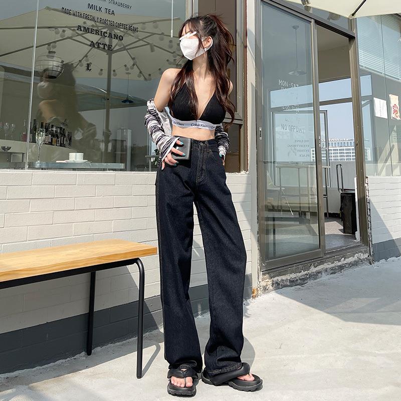 American Retro Brown Khaki Jeans for Women Spring/Summer 2023 New High Waist Slimming and Wide Leg Straight Mopping Pants