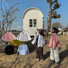 湖州织里童装春款女童男童韩版百搭休闲复古宽松潮流纯色童装衬衫