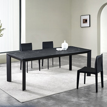 意式极简进口高端玻璃复合岩板餐桌黑色哑光长方形家用小户型岛台