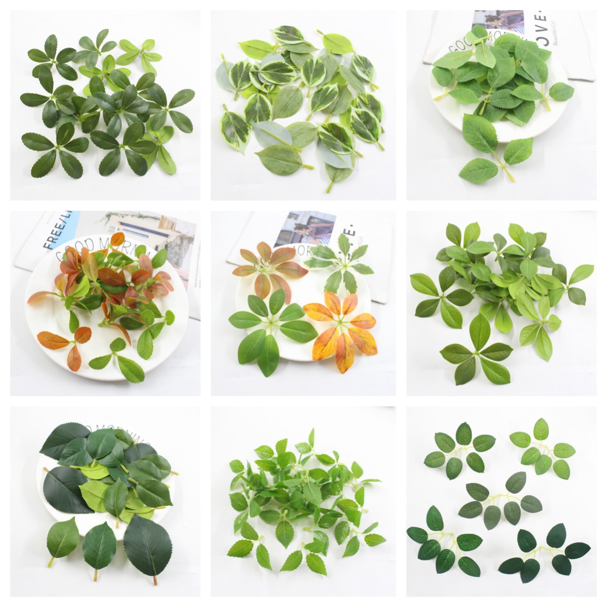 仿真3D手感绿植墙叶子 玫瑰叶插花花草 diy手作花环配件装饰批发