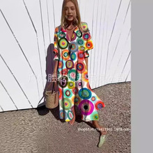 2025跨境亚马逊女装新款大码款缩褶欧美独立站印花气质通勤连衣裙