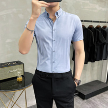 2024年春秋季新款男士短袖衬衫竹纤维休闲韩版简洁修身男装衬衣