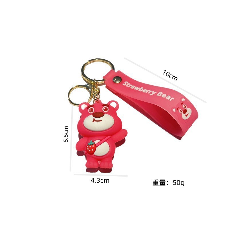Creative Cartoon Strawberry Bear Keychain Cute Pink Strawberry Bear Key Chain Men and Women Handbag Pendant Wholesale Gifts