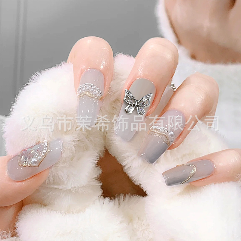 Affordable Luxury Style Zircon Nail Ornament High Color Retention Texture Exquisite Gentle Diamond-Embedded Butterfly Pearl Garland Nail Jewelry