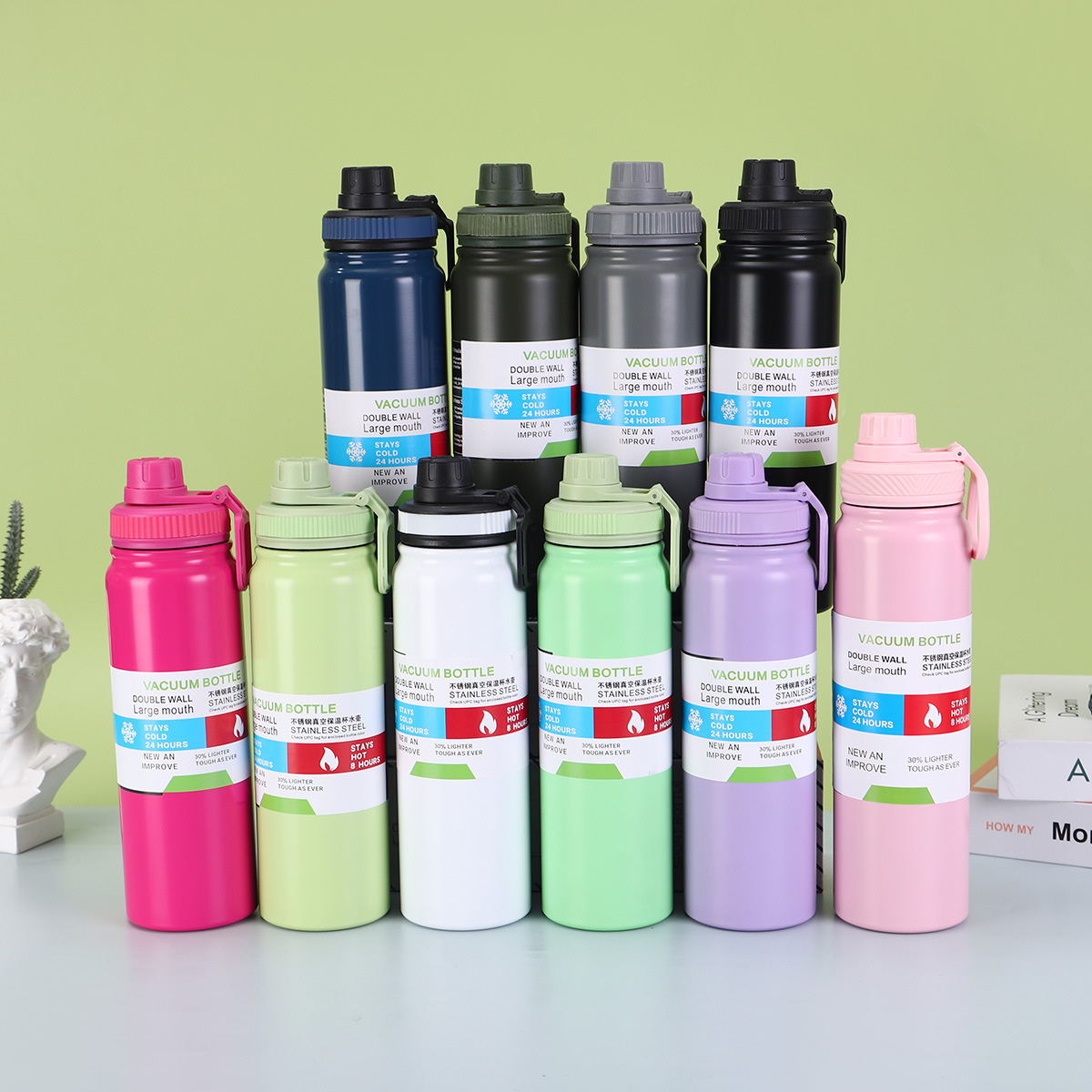 跨境新款大容量304不锈钢保温杯户外便携太空杯手提运动水壶