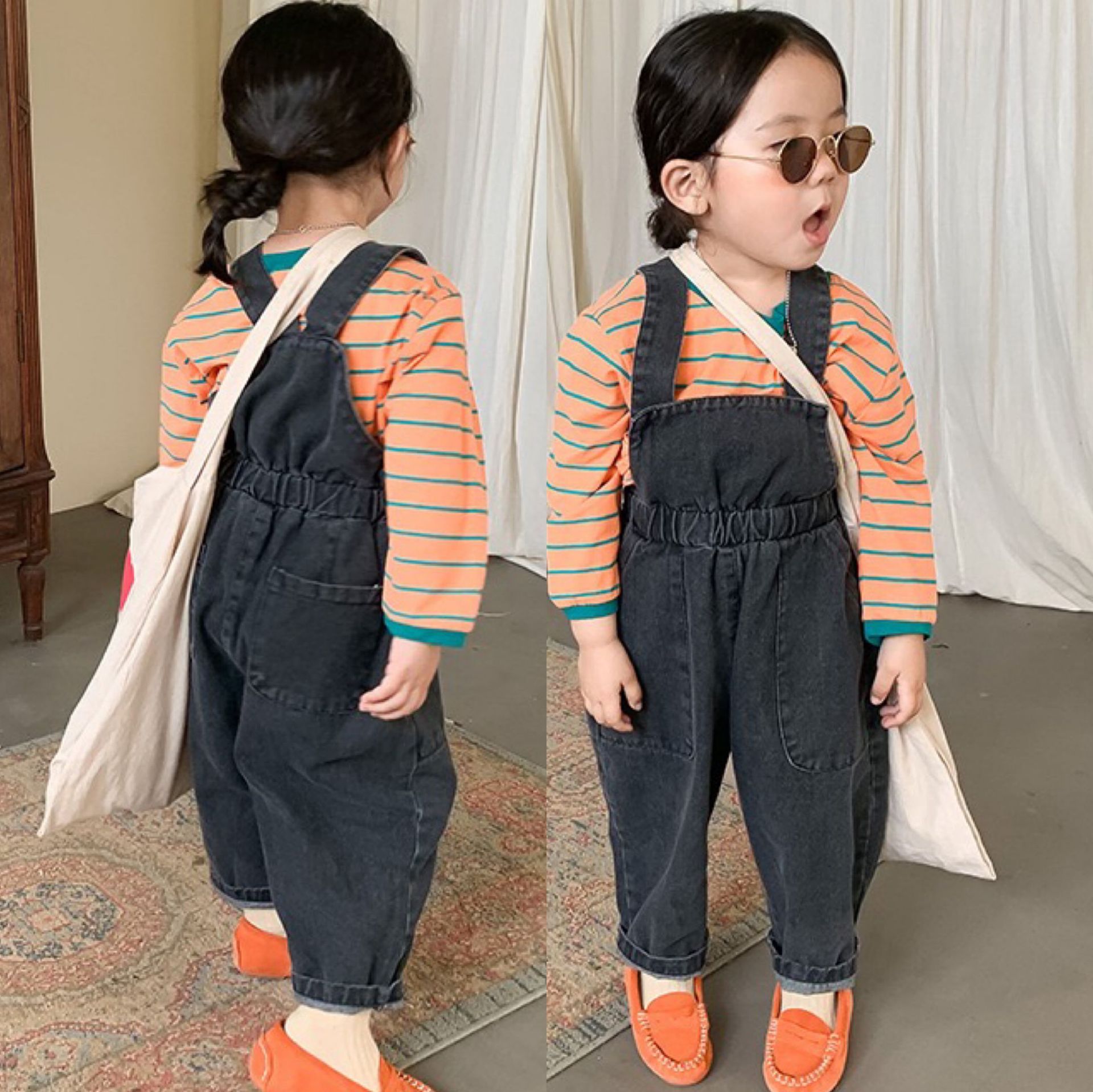 男女童牛仔背带裤秋款儿童时尚连体裤童裤3-8岁童装一件代发